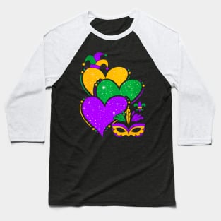 Mardi Gras Cute Hearts Women Girls Kids Baseball T-Shirt